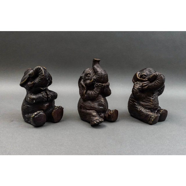 Mid-Century Modern Maitland-Smith Vintage Speak, Hear, See No Evil Elephant Sculptures- Set of 3 For Sale - Image 3 of 9