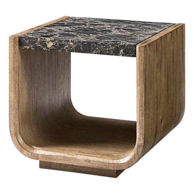 Organic Modern Wood and Stone Side Table For Sale