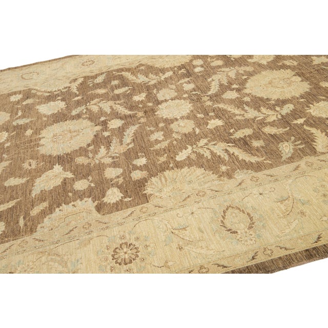 2010s Transitional Paki Peshawar Handmade Wool Rug in a Warm Brown For Sale - Image 5 of 9