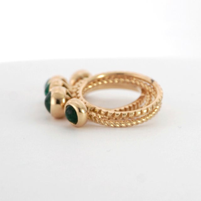 Five 14k Yellow Gold Rings With Cabochon-Cut Emeralds Size 6.5 For Sale - Image 12 of 14