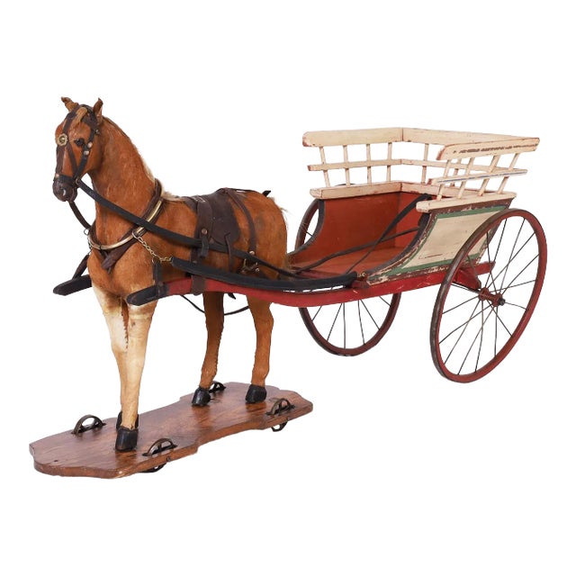 Large Vintage Toy Horse and Cart For Sale