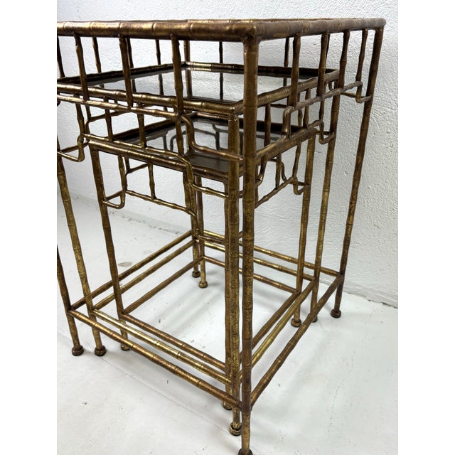 1980s Vintage Faux Bamboo Gilded Metal Nesting Tables For Sale - Image 5 of 9
