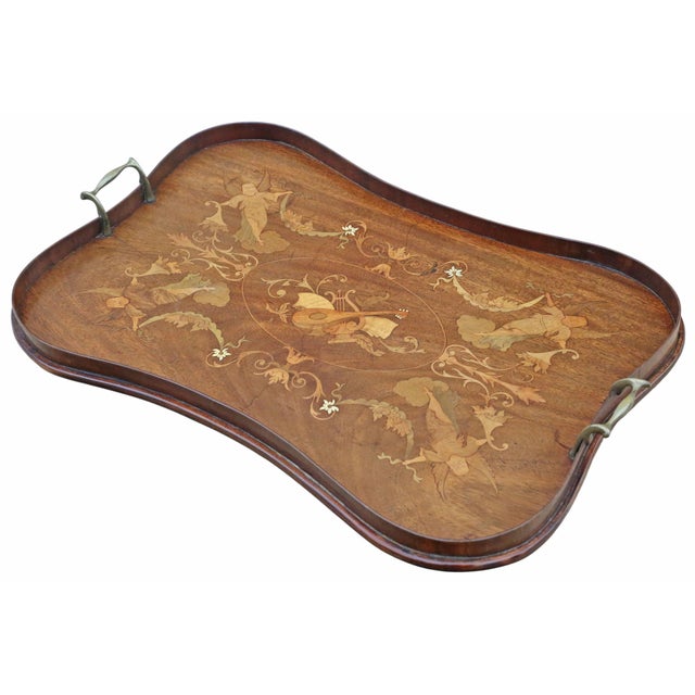 Antique Serving Tray in Inlaid Mahogany, 1890s For Sale - Image 6 of 6
