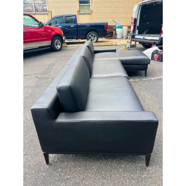 2020s Rh Italia Track Arm Black Leather Chaise Sectional With Metal Base For Sale - Image 5 of 10
