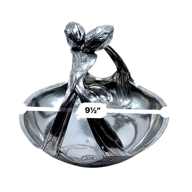Silver Antique Art Nouveau Pewter Tulip Basket Floral Embossed Design Decorative Handle For Sale - Image 8 of 8