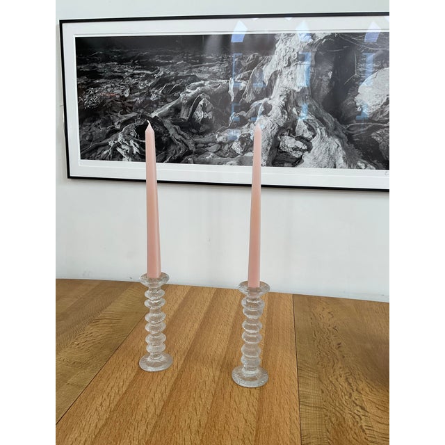 A Pair of Vintage Iittala Festivo 6 Ring Glass Candlesticks by Timo Sarpaneva, a Pair For Sale - Image 10 of 10