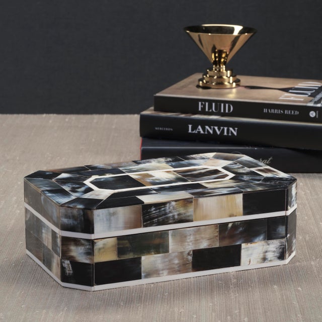 Contemporary Baldur Black Horn Inlaid Decorative Box with Ivory Trim, 11.25" x 7.25" x 3.5" For Sale - Image 3 of 5