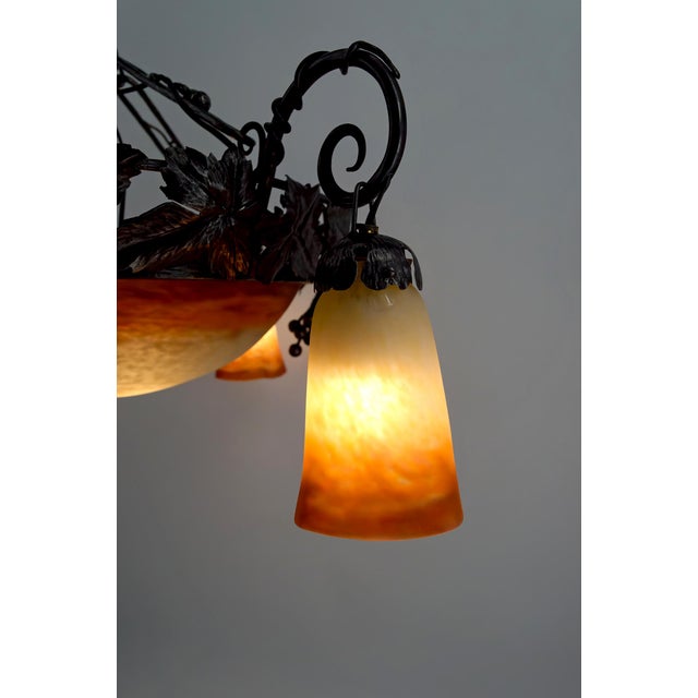 Art Deco Chandelier in Wrought Iron and Blown Glass from Muller Frères Lunéville, France, 1920s For Sale - Image 18 of 18