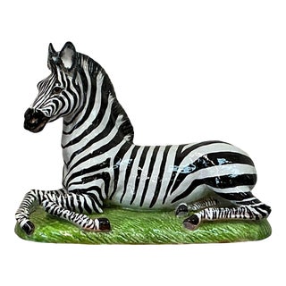 Large Hollywood Regency Italian Majolica Terracotta Pottery Zebra Figurine For Sale