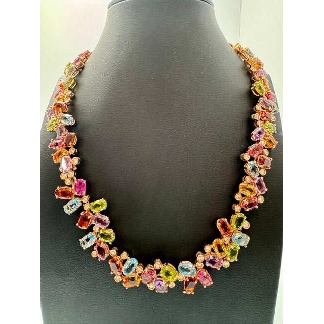 Multi Colored Gemstone Diamond Rainbow Necklace By H. Stern, 18K Yellow Gold 89g For Sale - Image 18 of 18