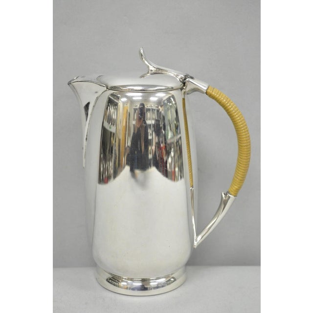Mid 20th Century Amston Mid Century Modern Silver Plated Rattan Wicker Handle Coffee Pot Pitcher For Sale - Image 5 of 14