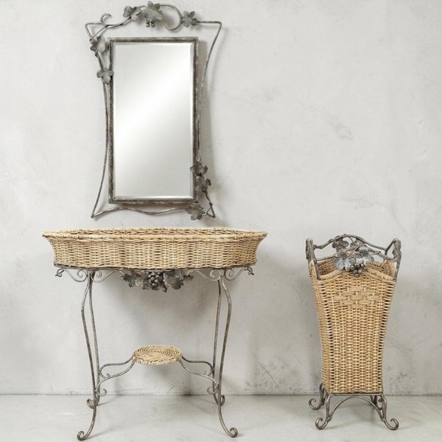 Garden Iron and Wicker Plant Stand Console Table With Mirror & Umbrella Stand For Sale - Image 10 of 10