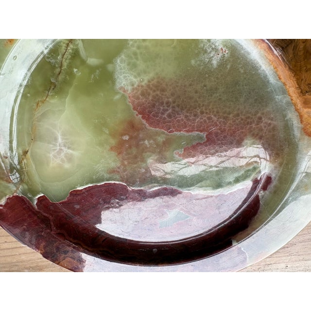 Stone Vintage Green & Red Onyx Stone Decorative Bowl / Catchall Dish For Sale - Image 7 of 14