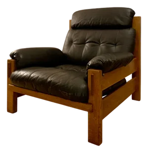 Brutalist Leather Armchair in the style of Pierre Chapo, 1970s