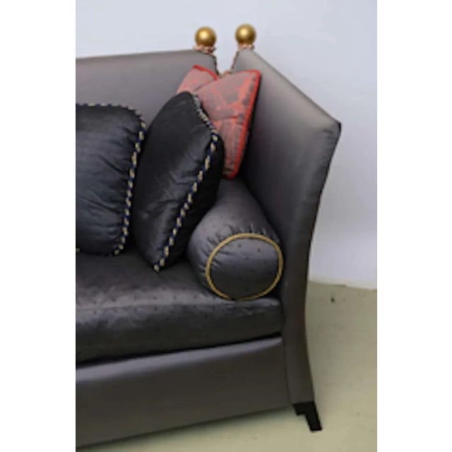 Blue Vintage Illustrious Designer Ronn Jaffe Design Custom Bergamo Silk Down Sofas - A Pair Has Been Fabricated for Aristotle Onassis For Sale - Image 8 of 11