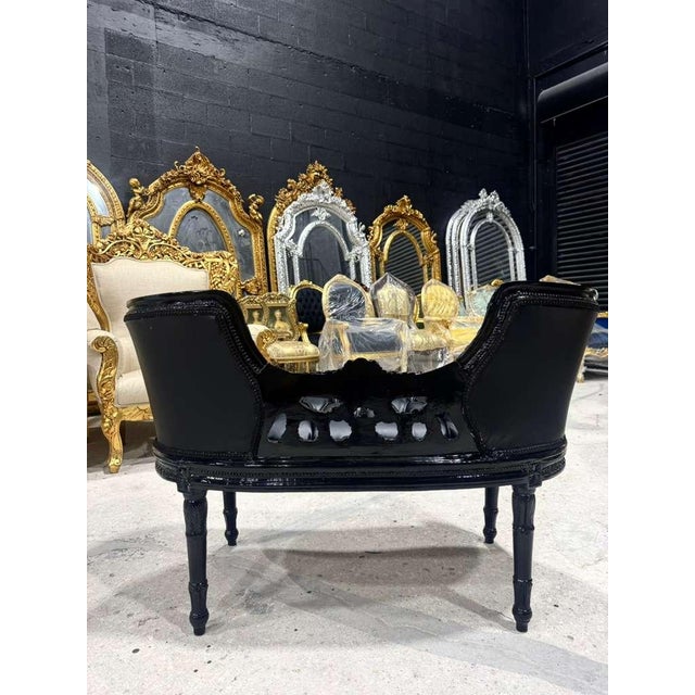 2000 - 2009 Rococo Tufted Black Leather Bench For Sale - Image 5 of 7