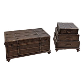 1960s Exquisite "Old World" Charm and Rustic Elegance Set of Trunk-Style Coffee & Side Tables. For Sale