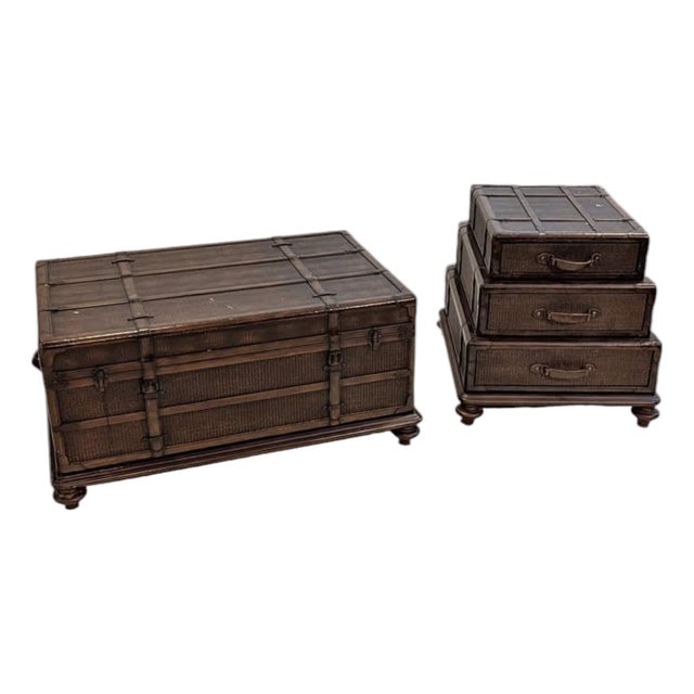 1960s Exquisite "Old World" Charm and Rustic Elegance Set of Trunk-Style Coffee & Side Tables. For Sale
