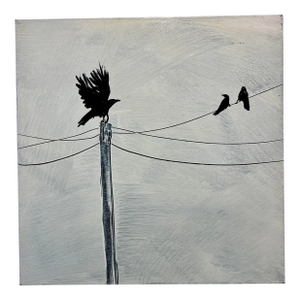 2010 Deborah McCarroll "The Arrival" Scratched Acrylic on Wood Panel Painting