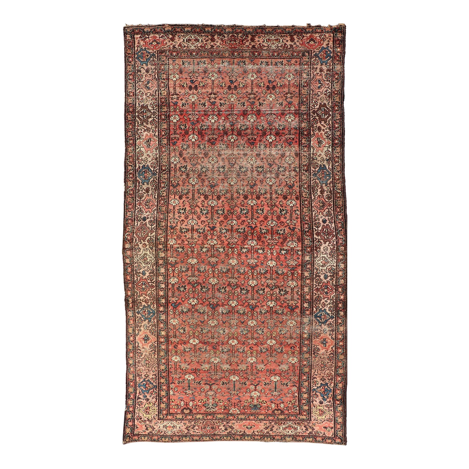 Antique Persian Mahal Rug With Allover Botanical Pattern in Coral Field ...