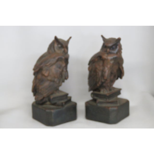Brown Owls Birds Standing on Books Sculpture Bookends a Pair 4679b For Sale - Image 8 of 15