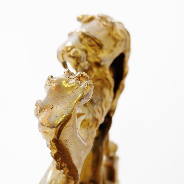 Metal Antique Gilt-Bronze Andirons Depicting Rampant Lions, Set of 2 For Sale - Image 7 of 17