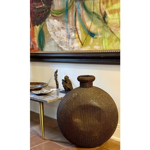 Metal Vintage Indian ‘Rajasthani Style’ Metal Water Jug, Vessel Encased in Chain-Mail, Wire Mesh Exterior For Sale - Image 7 of 12