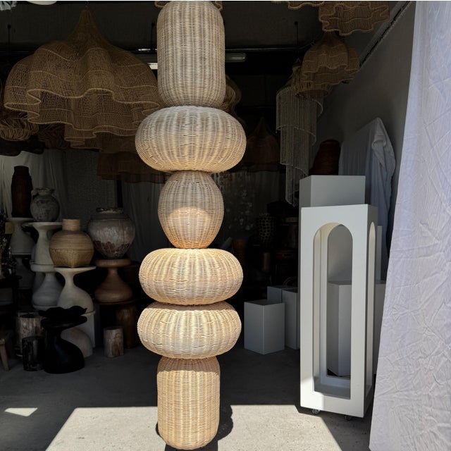 Column Pendant Light in Rattan For Sale - Image 15 of 15