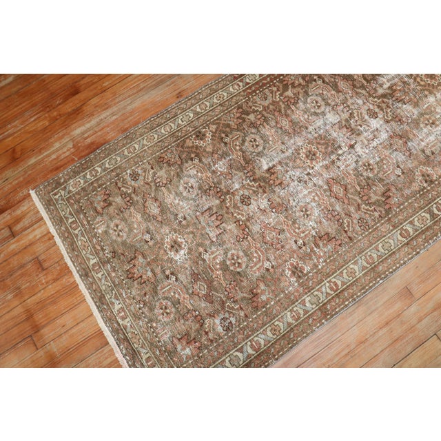 Textile Early 20th Century Soft Brown Persian Malayer Worn Runner - 3'4" x 9'8" For Sale - Image 7 of 7