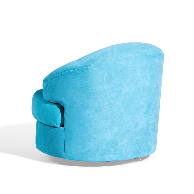Aqua Directional Mid Century Swivel Lounge Chairs - Pair For Sale - Image 8 of 12