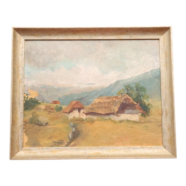 20th Century French Thatched Houses Painting For Sale
