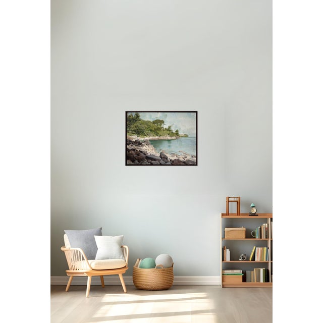 Contemporary Contemporary Light Among Rocks by Jon Doran | Oil on Panel Rocky Cove With Turquoise Water For Sale - Image 3 of 9