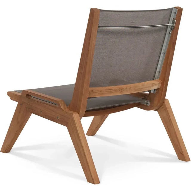 2020s Hi Teak Draper Teak Outdoor Sling Chat Chair For Sale - Image 5 of 6