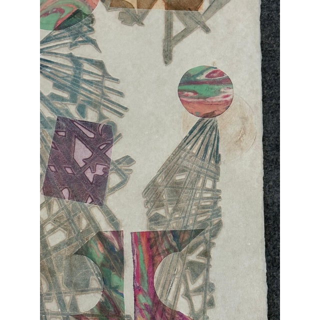 Red 1980s Ruth Leaf Signed Woodblock Print "Towers Series B" For Sale - Image 8 of 10