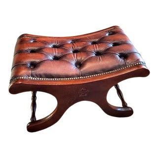 Vintage Chesterfield Button Tufted Oxblood Leather & Oak Taboret For Sale