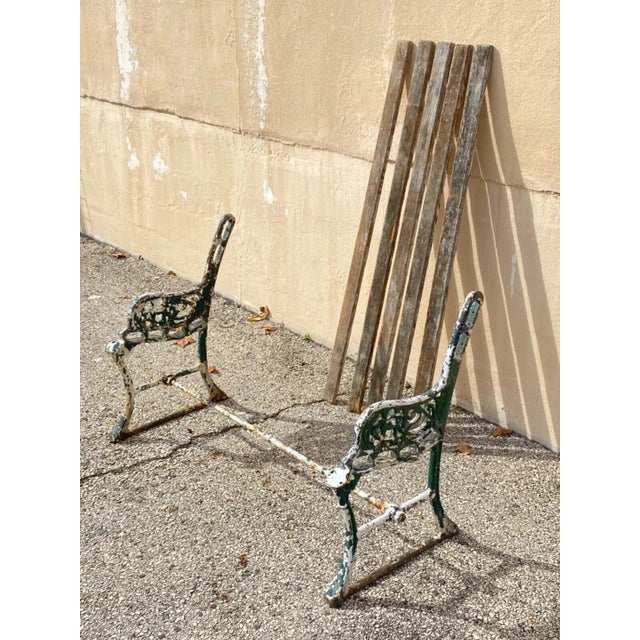 Wood Antique English Victorian Cast Iron Wooden Slat Garden Seat Patio Park Bench For Sale - Image 7 of 12