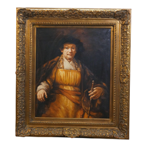 Vintage Rembrandt Self Portrait Age 52 Oil Painting on Canvas 34"