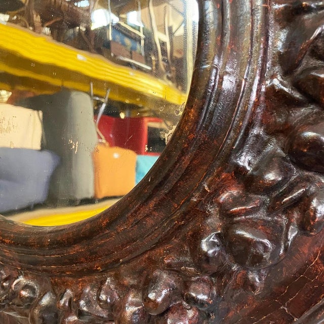 Brown Italian Oval Wall Mirrors with Papier-Mâché Frame, 1700s, Set of 2 For Sale - Image 8 of 15