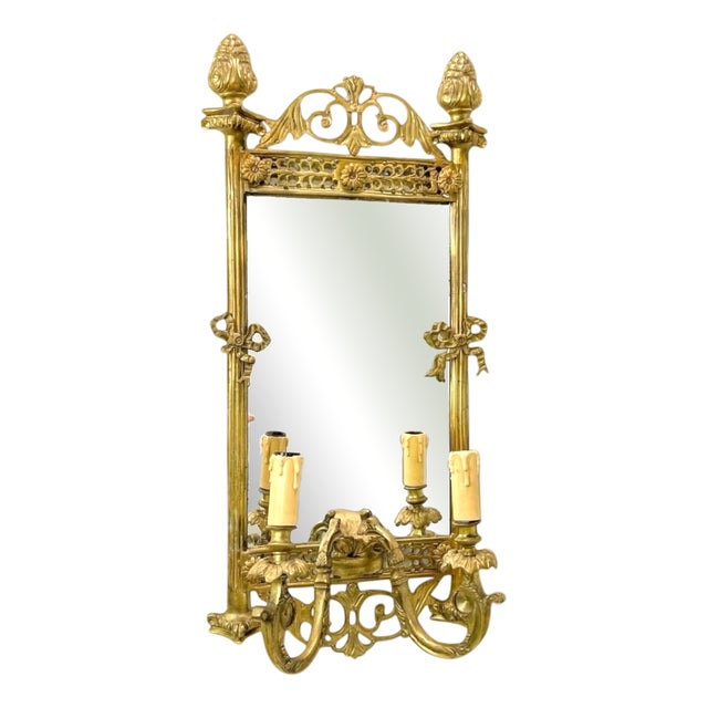 Antique Mirror Wall Lamp Girandole, 1910 For Sale