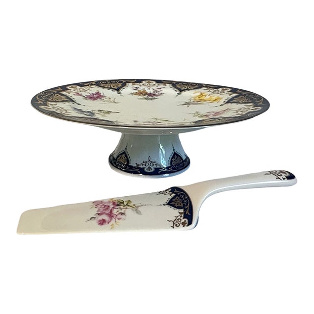 Regency Andrea by Sadek Biltmore Tea Service Porcelain Pedestal Cake Stand W/Server For Sale