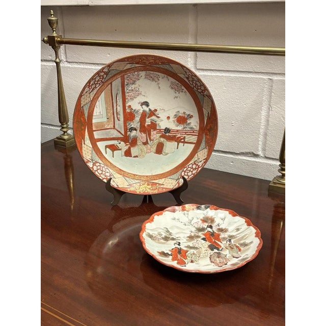 Ceramic Japanese Meiji Kutani Charger and Small Plate, Set of 2 For Sale - Image 7 of 7