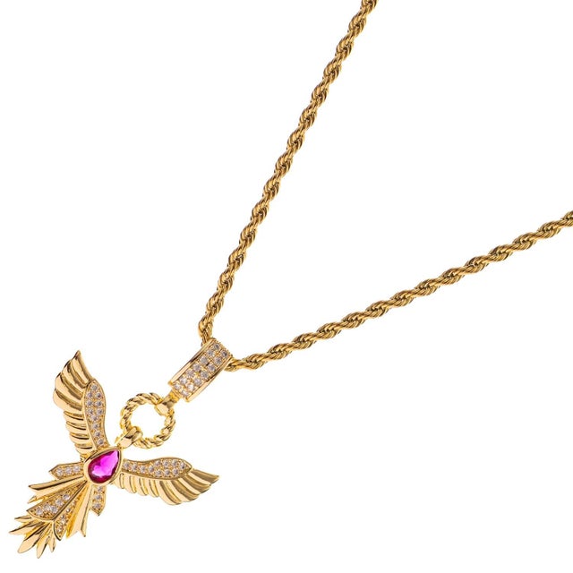 Gold Phoenix Rising Ruby Gold Pendant Necklace For Sale - Image 8 of 9