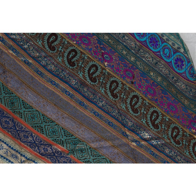 Mid 20th Century Indian Turquoise, Violet & Gold Silk Embroidered Fabric For Sale - Image 12 of 12