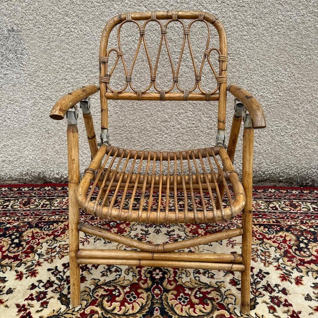 Goldenrod Rattan Folding Armchairs, 1960, Set of 4 For Sale - Image 8 of 18