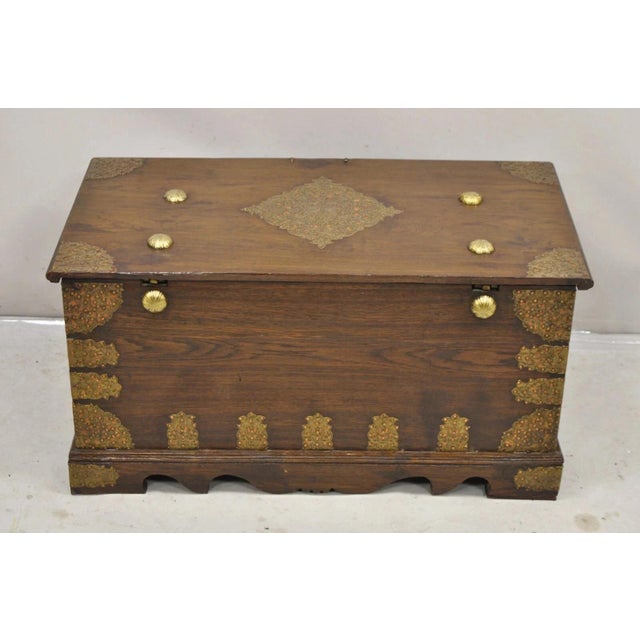 Antique Anglo Indian Oak Wood & Brass Mounted Coffer Blanket Chest Trunk For Sale - Image 10 of 16
