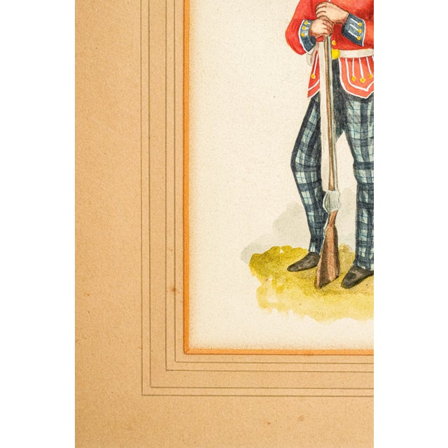Scottish Highland Soldier Watercolor Painting Antique British Military Portrait 19th Century Regimental Art Militaria For Sale In New York - Image 6 of 9