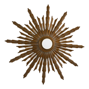 1970s Pickled Pine Sunburst Wall Hanging With Mirror