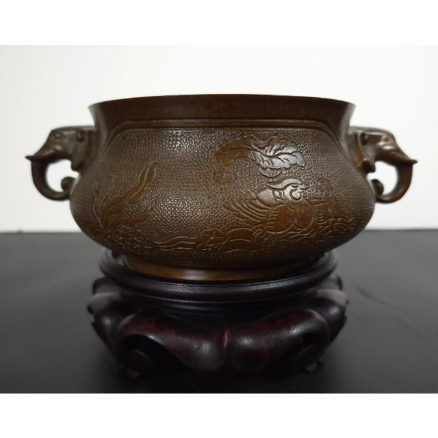 Chinese Chinese Bronze Elephant Handles Censer For Sale - Image 3 of 10