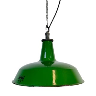 Industrial Green Enamel Factory Pendant Lamp from Revo, 1950s For Sale