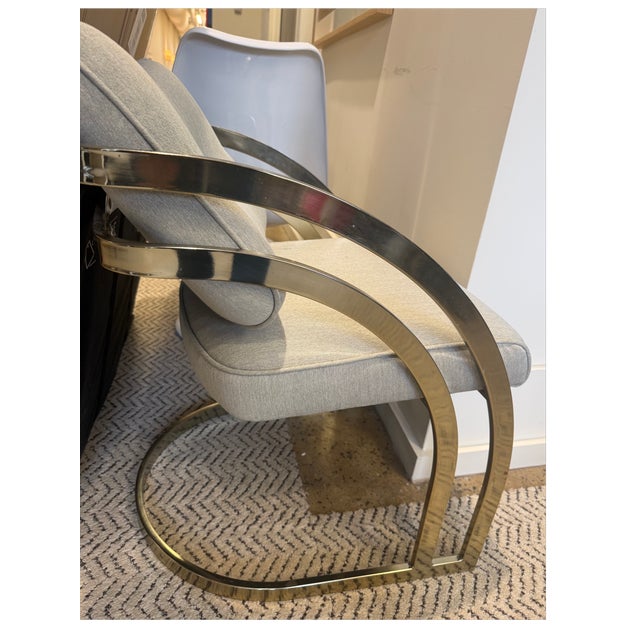 Milo Baughman Milo Baughan Style Mid Century Brass Cantilever Dining Chairs, Set of 8 For Sale - Image 4 of 6